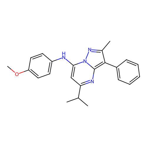 N-(4-methoxyphenyl)-2-methyl-3-phenyl-5-(propan-2-yl)pyrazolo[1,5-a]pyrimidin-7-amine structure