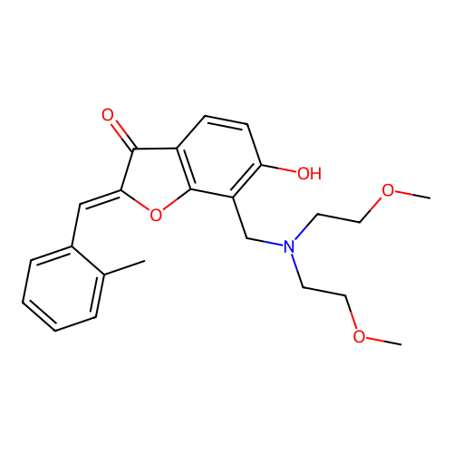 (Z)-7-((bis(2-methoxyethyl)amino)methyl)-6-hydroxy-2-(2-methylbenzylidene)benzofuran-3(2H)-one structure