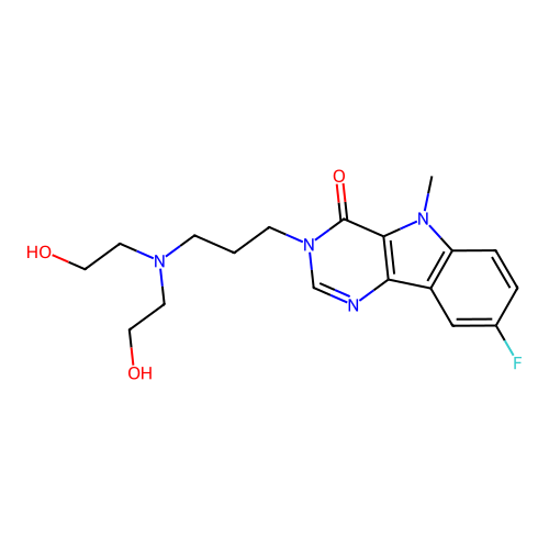 3-{3-[bis(2-hydroxyethyl)amino]propyl}-8-fluoro-5-methyl-3,5-dihydro-4H-pyrimido[5,4-b]indol-4-one structure