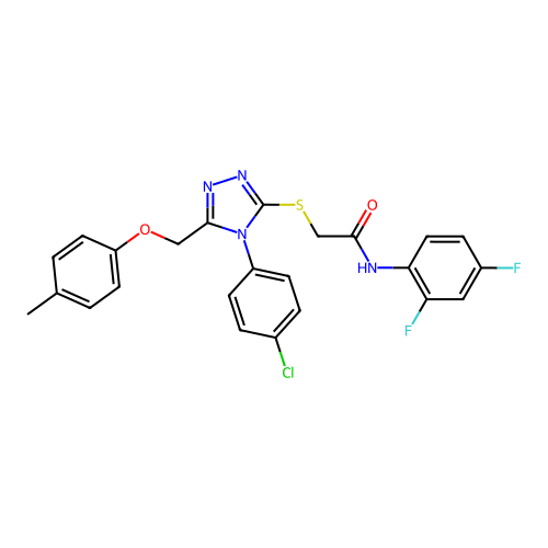 2-((4-(4-chlorophenyl)-5-((p-tolyloxy)methyl)-4H-1,2,4-triazol-3-yl)thio)-N-(2,4-difluorophenyl)acetamide structure