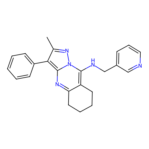 2-methyl-3-phenyl-N-(pyridin-3-ylmethyl)-5,6,7,8-tetrahydropyrazolo[5,1-b]quinazolin-9-amine structure