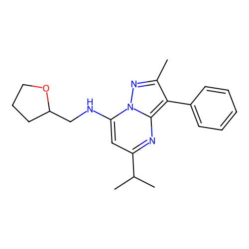 5-isopropyl-2-methyl-3-phenyl-N-((tetrahydrofuran-2-yl)methyl)pyrazolo[1,5-a]pyrimidin-7-amine structure