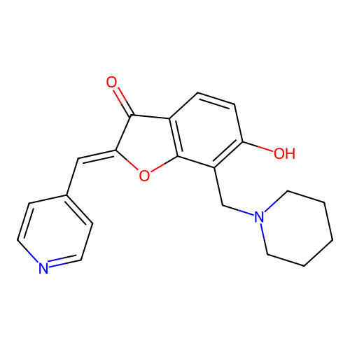 (Z)-6-hydroxy-7-(piperidin-1-ylmethyl)-2-(pyridin-4-ylmethylene)benzofuran-3(2H)-one structure