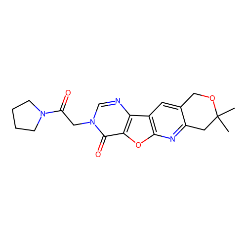 8,8-dimethyl-3-(2-oxo-2-(pyrrolidin-1-yl)ethyl)-7,8-dihydro-3H-pyrano[3'',4'':5',6']pyrido[3',2':4,5]furo[3,2-d]pyrimidin-4(10H)-one structure