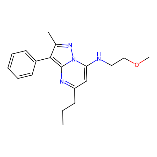 N-(2-methoxyethyl)-2-methyl-3-phenyl-5-propylpyrazolo[1,5-a]pyrimidin-7-amine structure