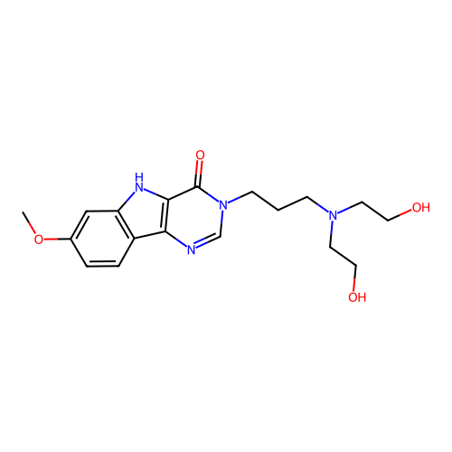 3-(3-(bis(2-hydroxyethyl)amino)propyl)-7-methoxy-3H-pyrimido[5,4-b]indol-4(5H)-one structure