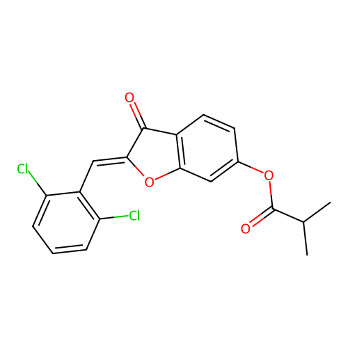 (2Z)-2-(2,6-dichlorobenzylidene)-3-oxo-2,3-dihydro-1-benzofuran-6-yl 2-methylpropanoate structure