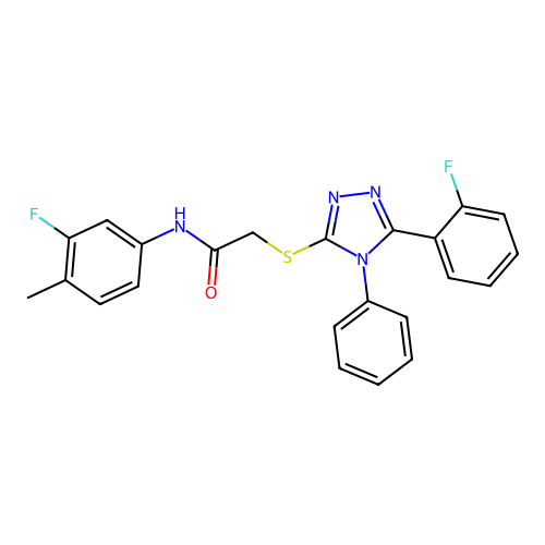 N-(3-fluoro-4-methylphenyl)-2-{[5-(2-fluorophenyl)-4-phenyl-4H-1,2,4-triazol-3-yl]sulfanyl}acetamide structure