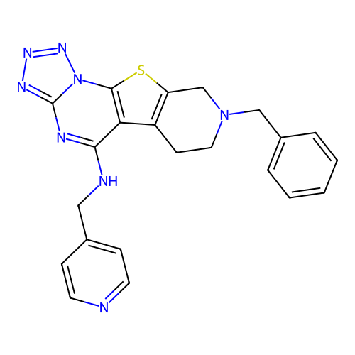 8-benzyl-N-(pyridin-4-ylmethyl)-6,7,8,9-tetrahydropyrido[4',3':4,5]thieno[3,2-e]tetrazolo[1,5-a]pyrimidin-5-amine structure