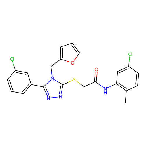N-(5-chloro-2-methylphenyl)-2-{[5-(3-chlorophenyl)-4-(furan-2-ylmethyl)-4H-1,2,4-triazol-3-yl]sulfanyl}acetamide structure