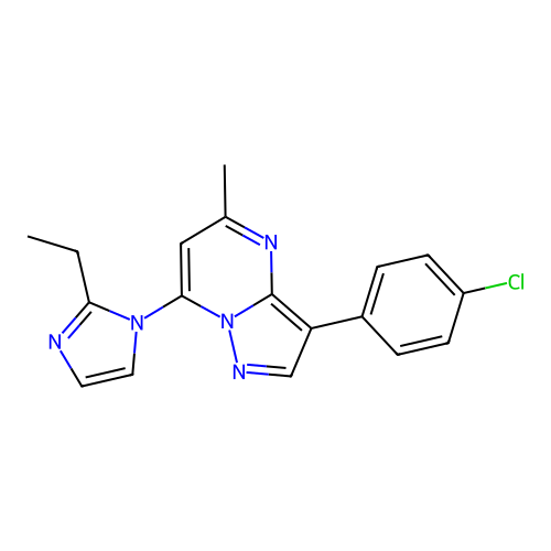 3-(4-chlorophenyl)-7-(2-ethyl-1H-imidazol-1-yl)-5-methylpyrazolo[1,5-a]pyrimidine structure