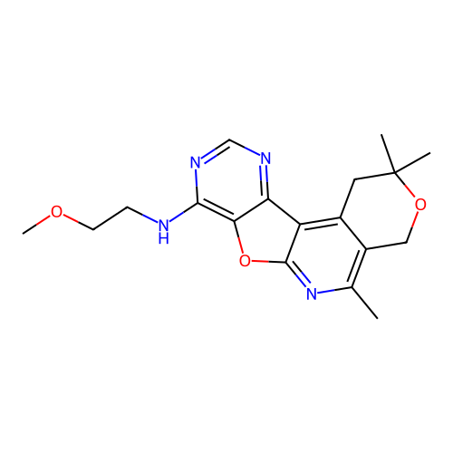 N-(2-methoxyethyl)-2,2,5-trimethyl-1,4-dihydro-2H-pyrano[4'',3'':4',5']pyrido[3',2':4,5]furo[3,2-d]pyrimidin-8-amine structure