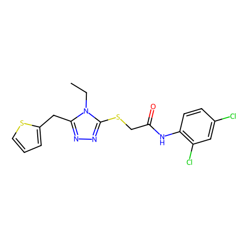N-(2,4-dichlorophenyl)-2-[[4-ethyl-5-(thiophen-2-ylmethyl)-1,2,4-triazol-3-yl]sulfanyl]acetamide structure