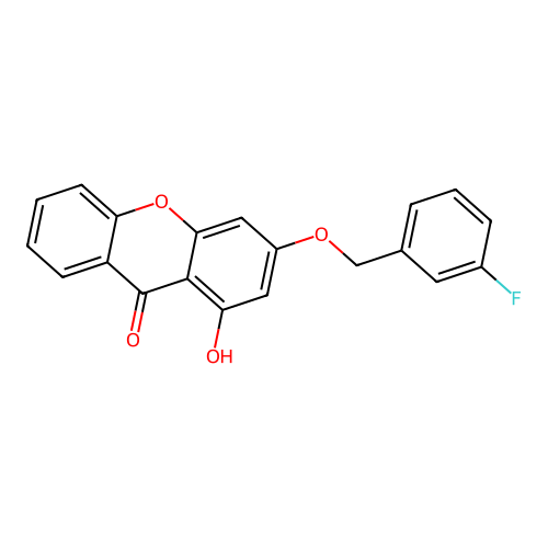 3-[(3-fluorobenzyl)oxy]-1-hydroxy-9H-xanthen-9-one structure