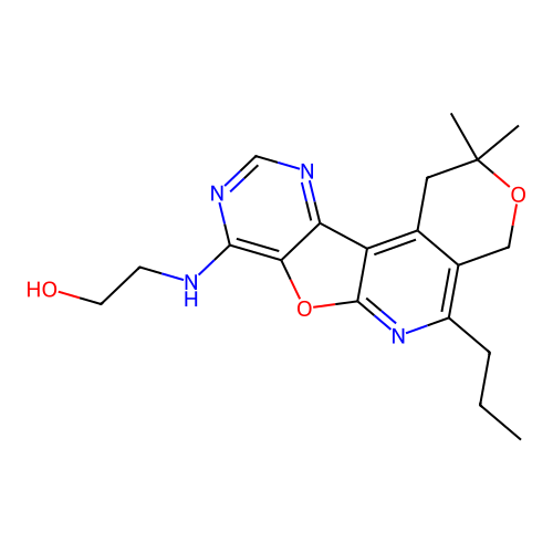 2-((2,2-dimethyl-5-propyl-2,4-dihydro-1H-pyrano[4'',3'':4',5']pyrido[3',2':4,5]furo[3,2-d]pyrimidin-8-yl)amino)ethanol structure