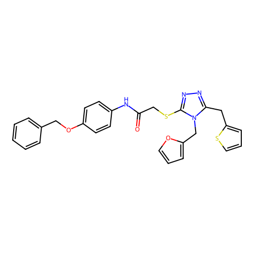 2-[[4-(furan-2-ylmethyl)-5-(thiophen-2-ylmethyl)-1,2,4-triazol-3-yl]sulfanyl]-N-(4-phenylmethoxyphenyl)acetamide structure