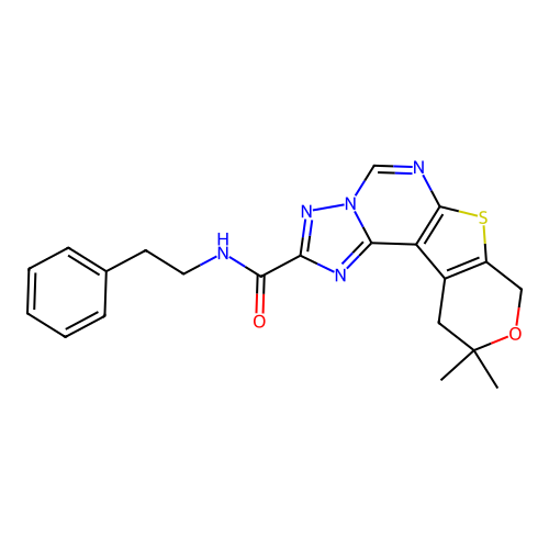 10,10-dimethyl-N-(2-phenylethyl)-10,11-dihydro-8H-pyrano[4',3':4,5]thieno[3,2-e][1,2,4]triazolo[1,5-c]pyrimidine-2-carboxamide structure