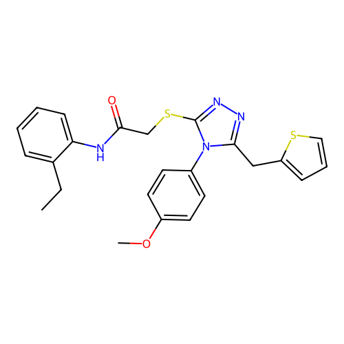 N-(2-ethylphenyl)-2-{[4-(4-methoxyphenyl)-5-(thiophen-2-ylmethyl)-4H-1,2,4-triazol-3-yl]sulfanyl}acetamide structure