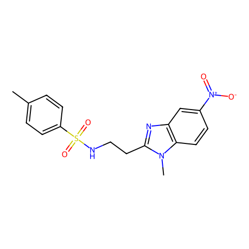 4-methyl-N-[2-(1-methyl-5-nitro-1H-benzimidazol-2-yl)ethyl]benzenesulfonamide structure