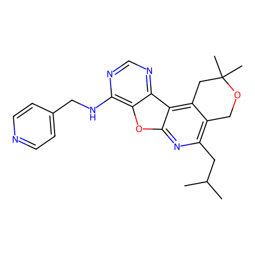 2,2-dimethyl-5-(2-methylpropyl)-N-(pyridin-4-ylmethyl)-1,4-dihydro-2H-pyrano[4'',3'':4',5']pyrido[3',2':4,5]furo[3,2-d]pyrimidin-8-amine structure