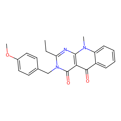 2-ethyl-3-(4-methoxybenzyl)-10-methylpyrimido[4,5-b]quinoline-4,5(3H,10H)-dione structure