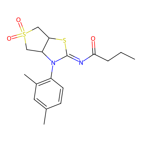 (Z)-N-(3-(2,4-dimethylphenyl)-5,5-dioxidotetrahydrothieno[3,4-d]thiazol-2(3H)-ylidene)butyramide structure