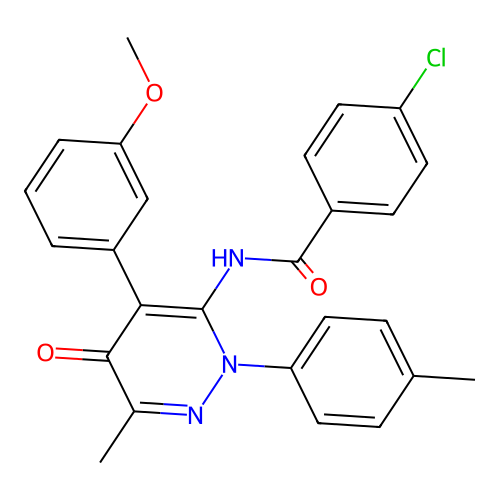4-chloro-N-[4-(3-methoxyphenyl)-6-methyl-2-(4-methylphenyl)-5-oxopyridazin-3-yl]benzamide structure