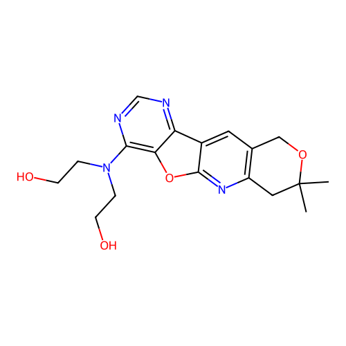 2,2'-((8,8-dimethyl-8,10-dihydro-7H-pyrano[3'',4'':5',6']pyrido[3',2':4,5]furo[3,2-d]pyrimidin-4-yl)azanediyl)diethanol structure