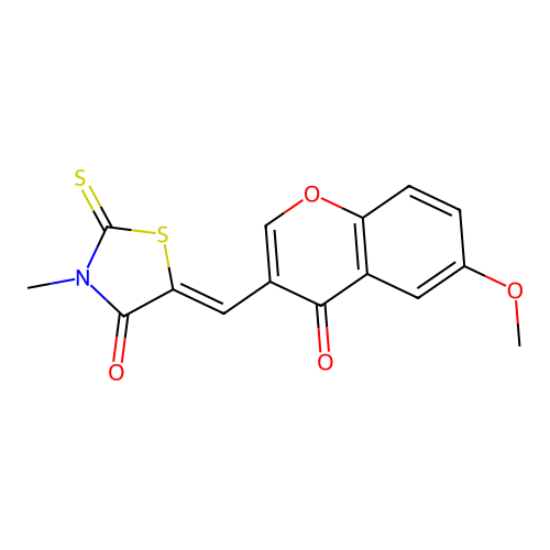 (Z)-5-((6-methoxy-4-oxo-4H-chromen-3-yl)methylene)-3-methyl-2-thioxothiazolidin-4-one structure