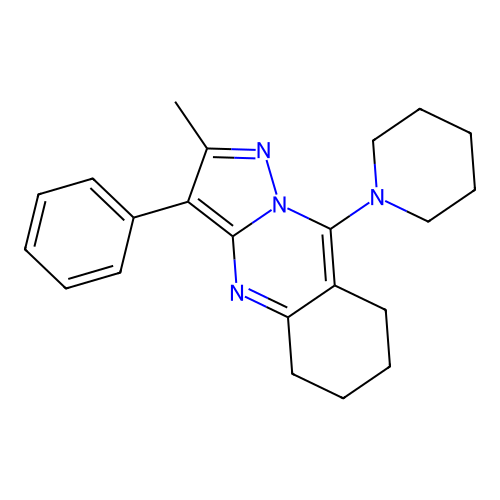 2-methyl-3-phenyl-9-(piperidin-1-yl)-5,6,7,8-tetrahydropyrazolo[5,1-b]quinazoline structure