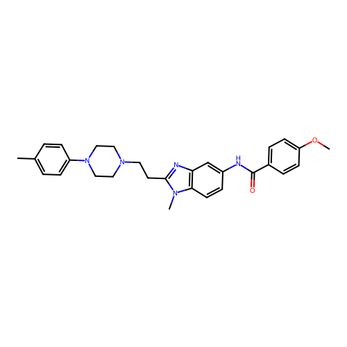4-methoxy-N-(1-methyl-2-(2-(4-(p-tolyl)piperazin-1-yl)ethyl)-1H-benzo[d]imidazol-5-yl)benzamide structure