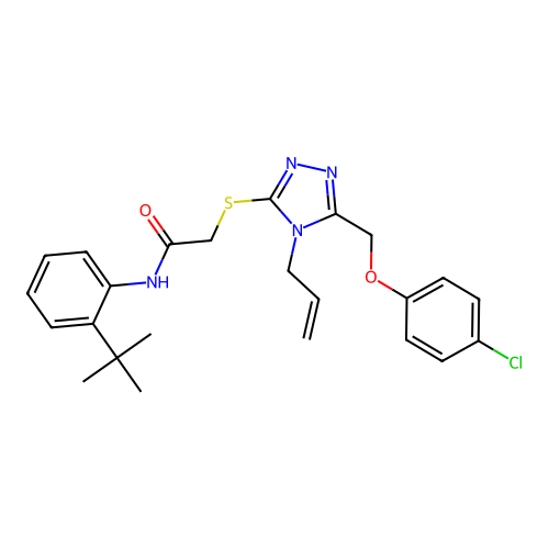 2-((4-allyl-5-((4-chlorophenoxy)methyl)-4H-1,2,4-triazol-3-yl)thio)-N-(2-(tert-butyl)phenyl)acetamide structure