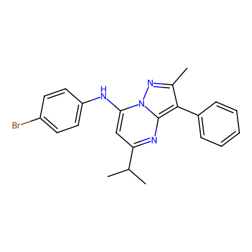 N-(4-bromophenyl)-2-methyl-3-phenyl-5-(propan-2-yl)pyrazolo[1,5-a]pyrimidin-7-amine structure