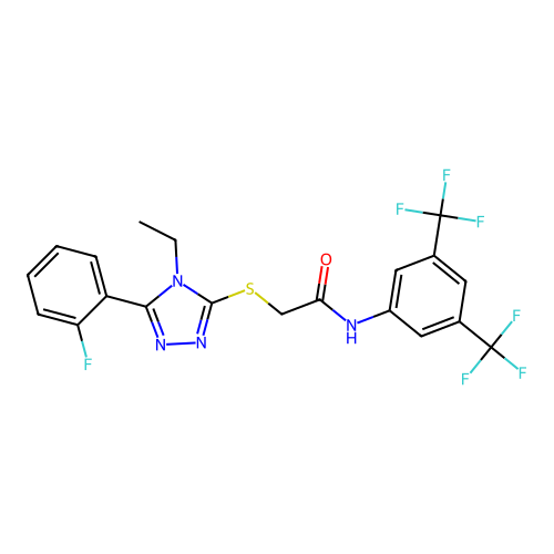 N-(3,5-bis(trifluoromethyl)phenyl)-2-((4-ethyl-5-(2-fluorophenyl)-4H-1,2,4-triazol-3-yl)thio)acetamide structure