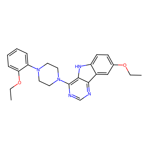 8-ethoxy-4-[4-(2-ethoxyphenyl)piperazin-1-yl]-5H-pyrimido[5,4-b]indole structure
