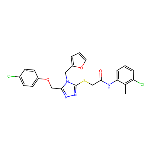 N-(3-chloro-2-methylphenyl)-2-((5-((4-chlorophenoxy)methyl)-4-(furan-2-ylmethyl)-4H-1,2,4-triazol-3-yl)thio)acetamide structure
