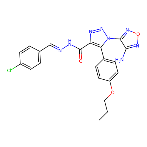(E)-1-(4-amino-1,2,5-oxadiazol-3-yl)-N'-(4-chlorobenzylidene)-5-(4-propoxyphenyl)-1H-1,2,3-triazole-4-carbohydrazide structure