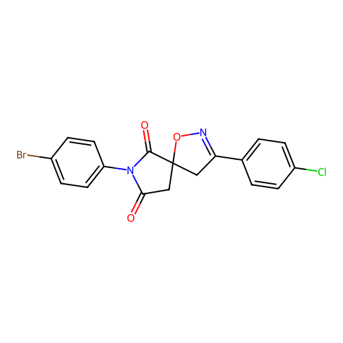 7-(4-bromophenyl)-3-(4-chlorophenyl)-1-oxa-2,7-diazaspiro[4.4]non-2-ene-6,8-dione structure
