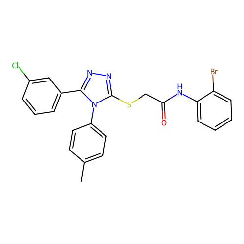 N-(2-bromophenyl)-2-[[5-(3-chlorophenyl)-4-(4-methylphenyl)-1,2,4-triazol-3-yl]sulfanyl]acetamide structure