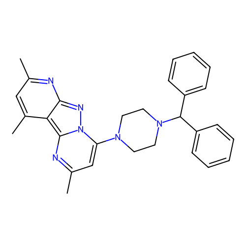 4-(4-benzhydrylpiperazin-1-yl)-2,8,10-trimethylpyrido[2',3':3,4]pyrazolo[1,5-a]pyrimidine structure