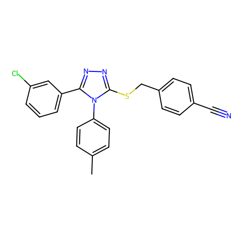 4-[[5-(3-chlorophenyl)-4-(4-methylphenyl)-1,2,4-triazol-3-yl]sulfanylmethyl]benzonitrile structure