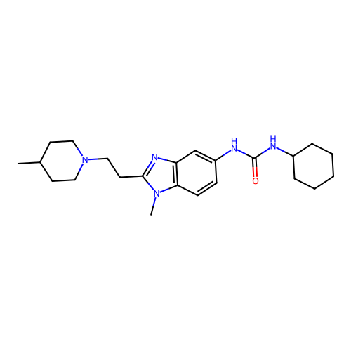 1-cyclohexyl-3-{1-methyl-2-[2-(4-methylpiperidin-1-yl)ethyl]-1H-benzimidazol-5-yl}urea structure