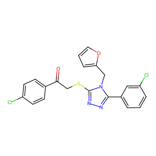 1-(4-chlorophenyl)-2-((5-(3-chlorophenyl)-4-(furan-2-ylmethyl)-4H-1,2,4-triazol-3-yl)thio)ethanone structure