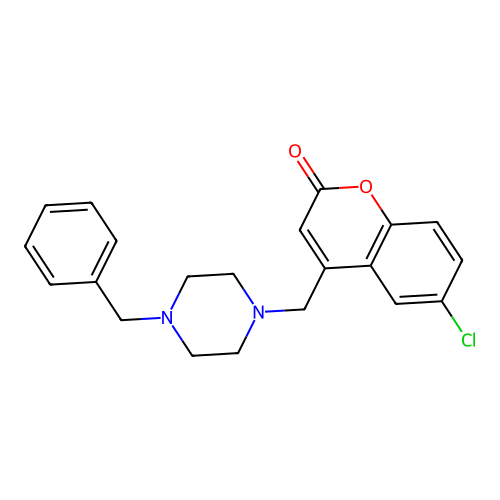 4-((4-benzylpiperazin-1-yl)methyl)-6-chloro-2H-chromen-2-one structure
