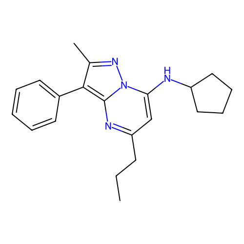 N-cyclopentyl-2-methyl-3-phenyl-5-propylpyrazolo[1,5-a]pyrimidin-7-amine structure