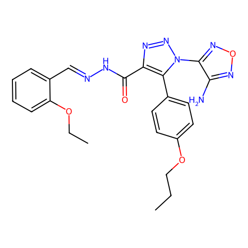 (E)-1-(4-amino-1,2,5-oxadiazol-3-yl)-N'-(2-ethoxybenzylidene)-5-(4-propoxyphenyl)-1H-1,2,3-triazole-4-carbohydrazide structure