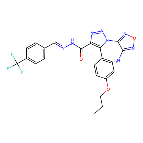(E)-1-(4-amino-1,2,5-oxadiazol-3-yl)-5-(4-propoxyphenyl)-N'-(4-(trifluoromethyl)benzylidene)-1H-1,2,3-triazole-4-carbohydrazide structure