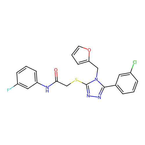2-{[5-(3-chlorophenyl)-4-(furan-2-ylmethyl)-4H-1,2,4-triazol-3-yl]sulfanyl}-N-(3-fluorophenyl)acetamide structure