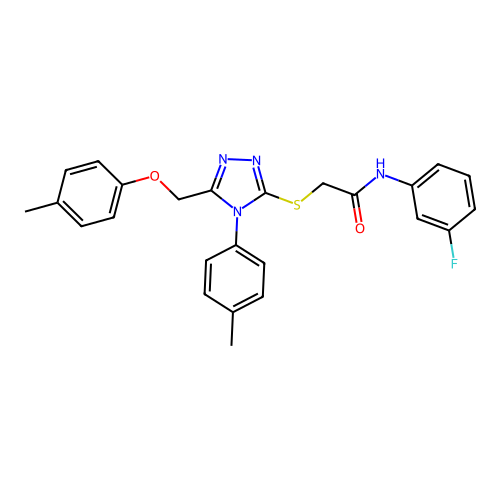 N-(3-fluorophenyl)-2-((4-(p-tolyl)-5-((p-tolyloxy)methyl)-4H-1,2,4-triazol-3-yl)thio)acetamide structure
