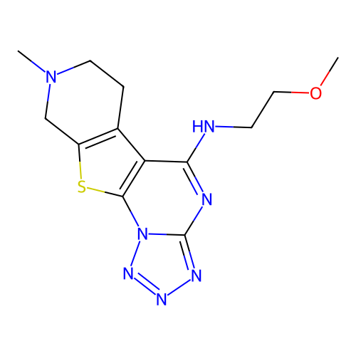 N-(2-methoxyethyl)-8-methyl-6,7,8,9-tetrahydropyrido[4',3':4,5]thieno[3,2-e]tetrazolo[1,5-a]pyrimidin-5-amine structure